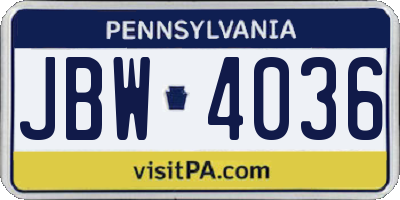PA license plate JBW4036