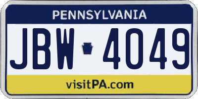PA license plate JBW4049
