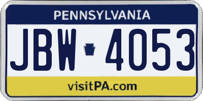 PA license plate JBW4053