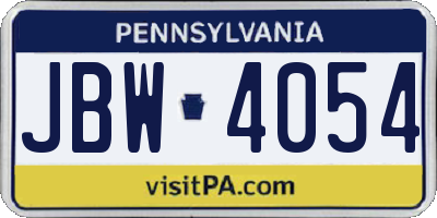 PA license plate JBW4054
