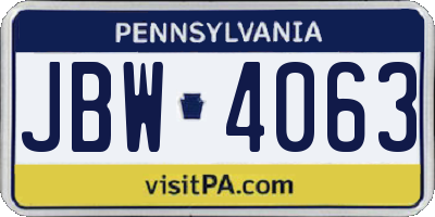 PA license plate JBW4063