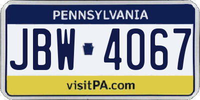 PA license plate JBW4067