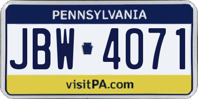 PA license plate JBW4071