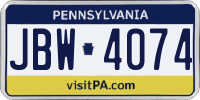 PA license plate JBW4074