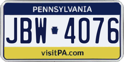 PA license plate JBW4076