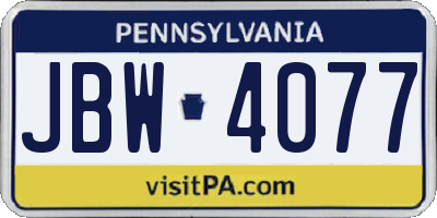 PA license plate JBW4077
