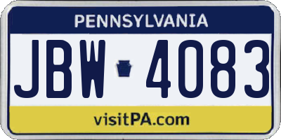 PA license plate JBW4083