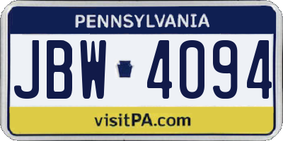 PA license plate JBW4094