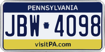PA license plate JBW4098