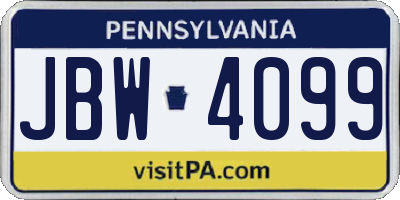 PA license plate JBW4099