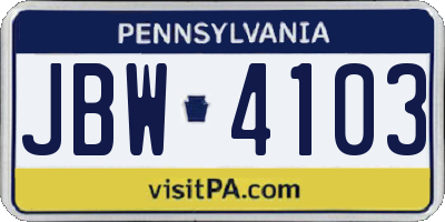 PA license plate JBW4103