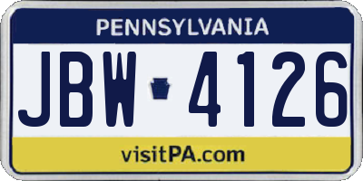 PA license plate JBW4126