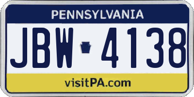 PA license plate JBW4138