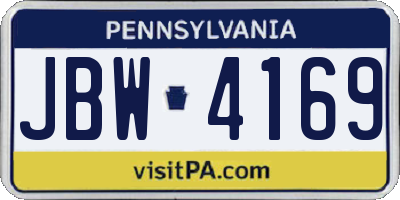 PA license plate JBW4169