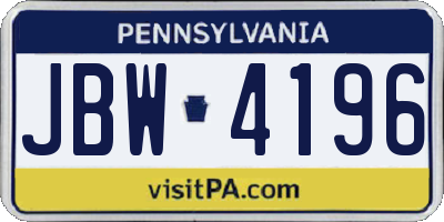 PA license plate JBW4196