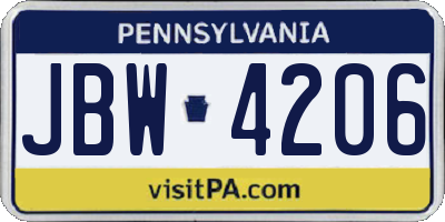 PA license plate JBW4206