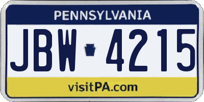 PA license plate JBW4215