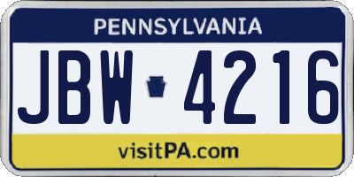 PA license plate JBW4216