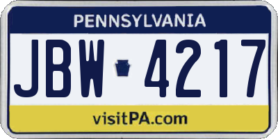 PA license plate JBW4217