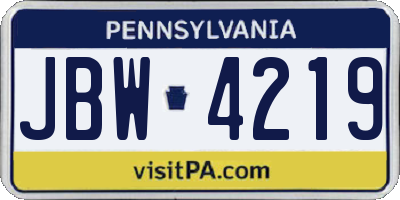 PA license plate JBW4219