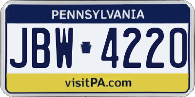 PA license plate JBW4220