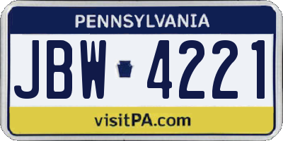 PA license plate JBW4221