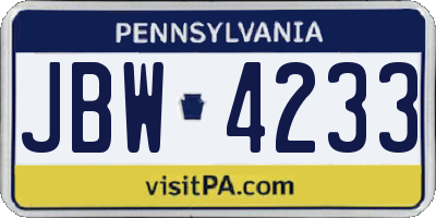 PA license plate JBW4233