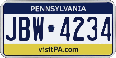 PA license plate JBW4234