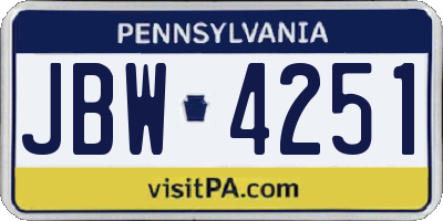 PA license plate JBW4251