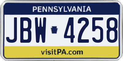 PA license plate JBW4258