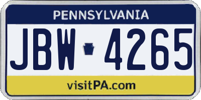 PA license plate JBW4265