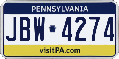 PA license plate JBW4274
