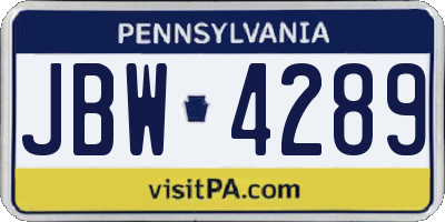 PA license plate JBW4289