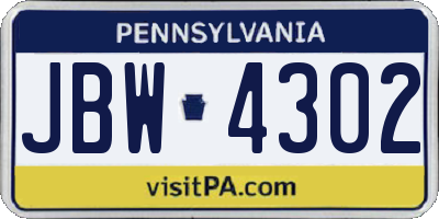 PA license plate JBW4302