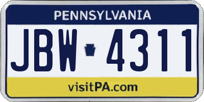 PA license plate JBW4311
