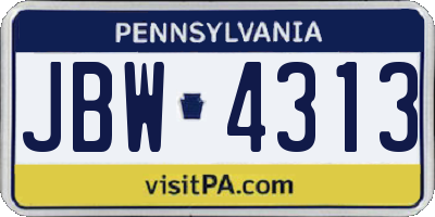 PA license plate JBW4313