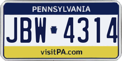 PA license plate JBW4314