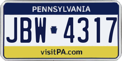 PA license plate JBW4317