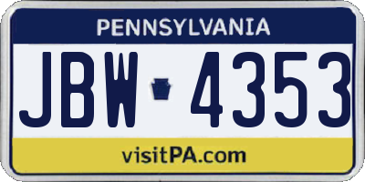 PA license plate JBW4353