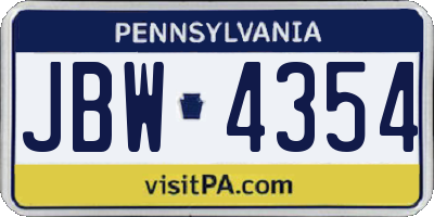 PA license plate JBW4354