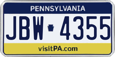 PA license plate JBW4355