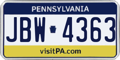 PA license plate JBW4363