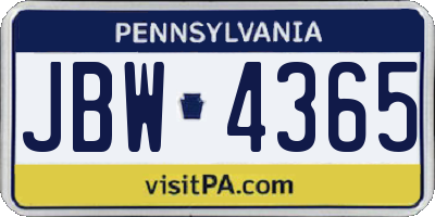 PA license plate JBW4365