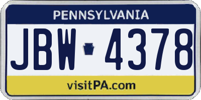 PA license plate JBW4378