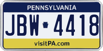 PA license plate JBW4418