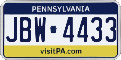 PA license plate JBW4433