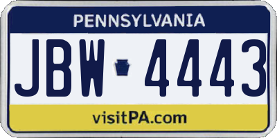PA license plate JBW4443
