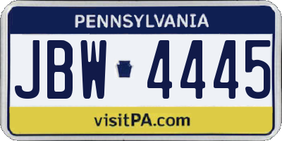 PA license plate JBW4445