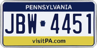 PA license plate JBW4451