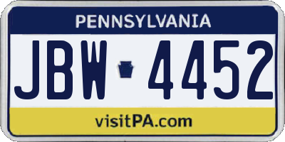 PA license plate JBW4452